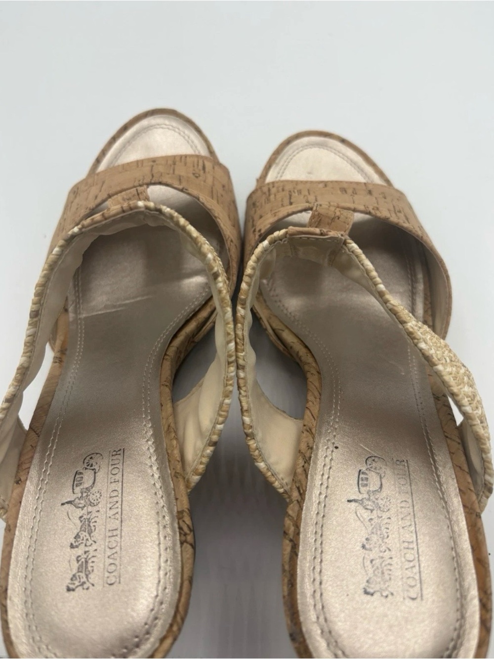 Coach And Four Women's Wedge Sandals Woven Natural Cork Tan Sz 10M - Picture 7 of 11